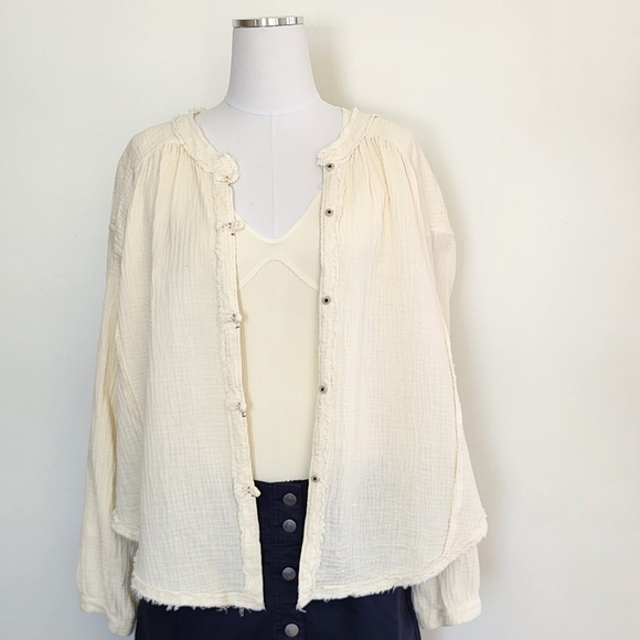 We The Free Tops - || WE THE FREE || Gauze button down long sleeves raw hems size M.